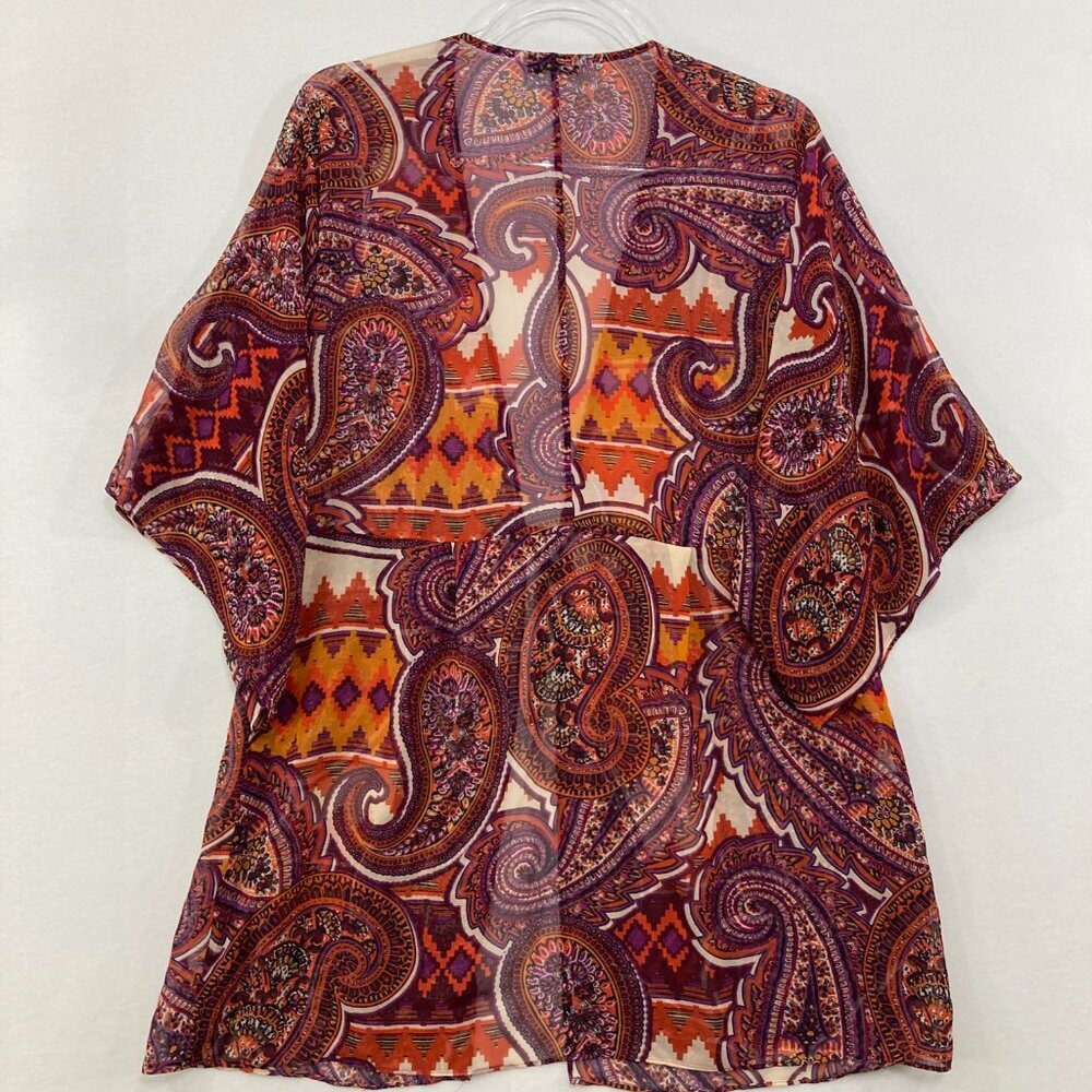 CAbi Large‎ Purple Red Boho Paisley Tie Front Chiffon Duster Kimono Vacation - Picture 11 of 12